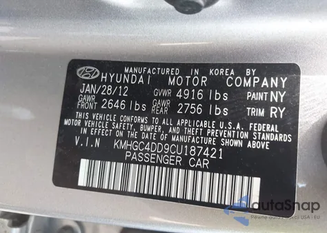 2012 Hyundai Genesis 3.8 z USA, uszkodzony, nr VIN KMHGC4DD9CU187421